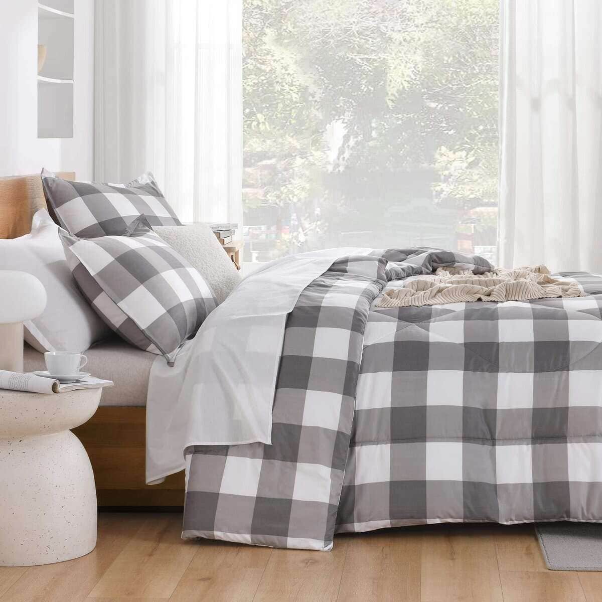 Andency Edredón a Cuadros Gris Claro King (104x90 - Imagen 7