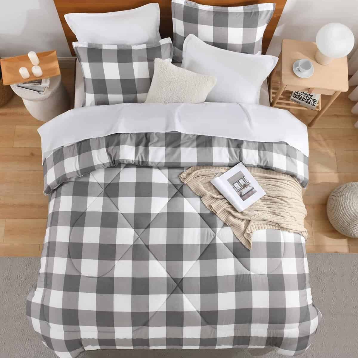 Andency Edredón a Cuadros Gris Claro King (104x90
