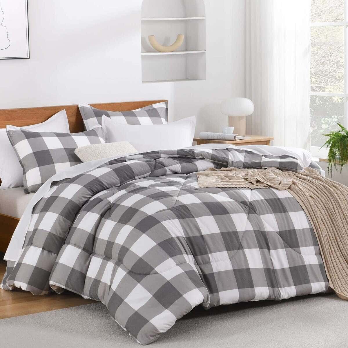 Andency Edredón a Cuadros Gris Claro King (104x90 - Imagen 3