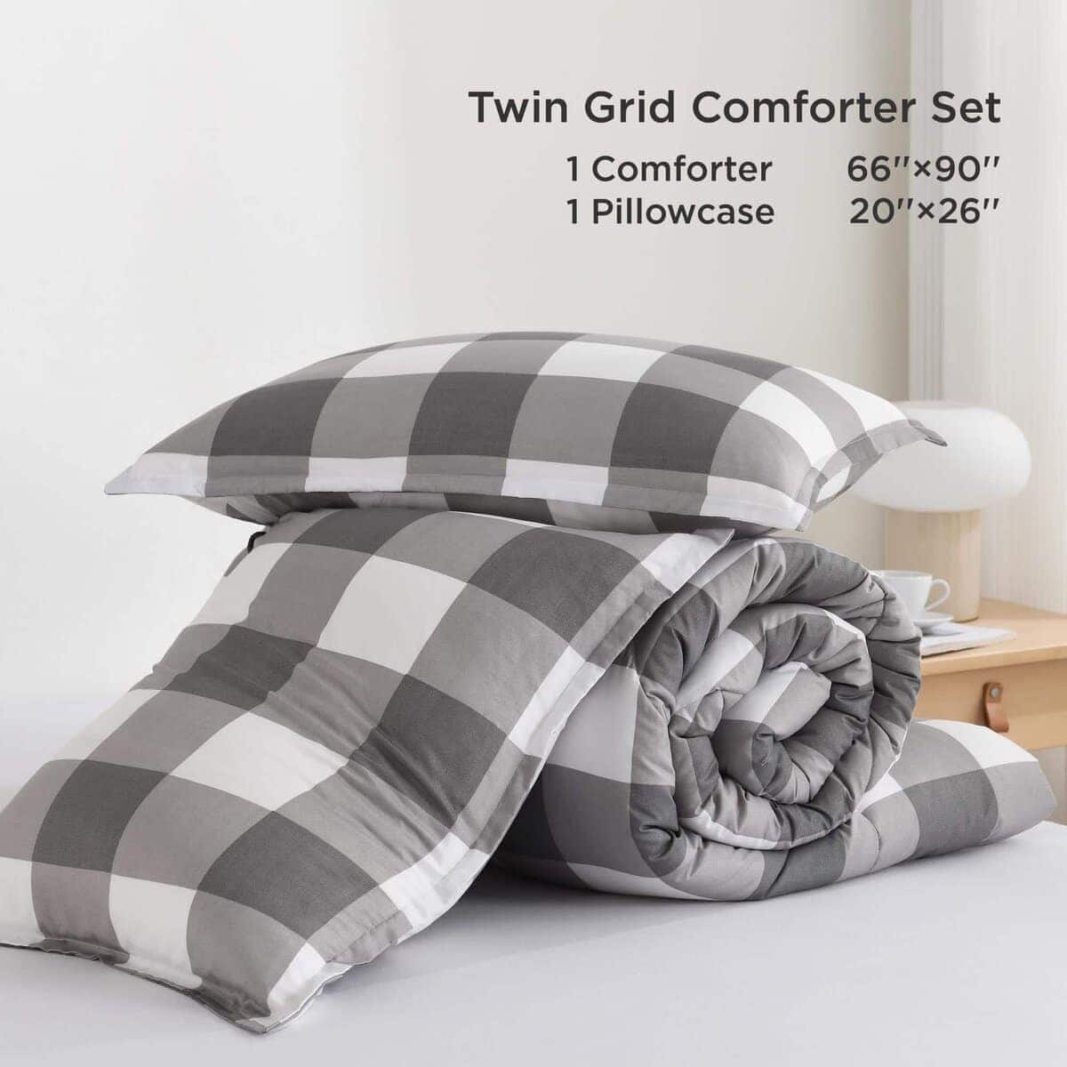 Andency Juego de Comforter a Cuadros Gris Claro Twin (66x90 - Imagen 8