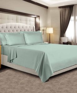 Sábana Plana de Algodón Puro 100% King Color Verde Agua (1