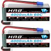 HRB 2pcs Batería Lipo 6S EC5 22.2V 4000mAh 60C Batería Lipo