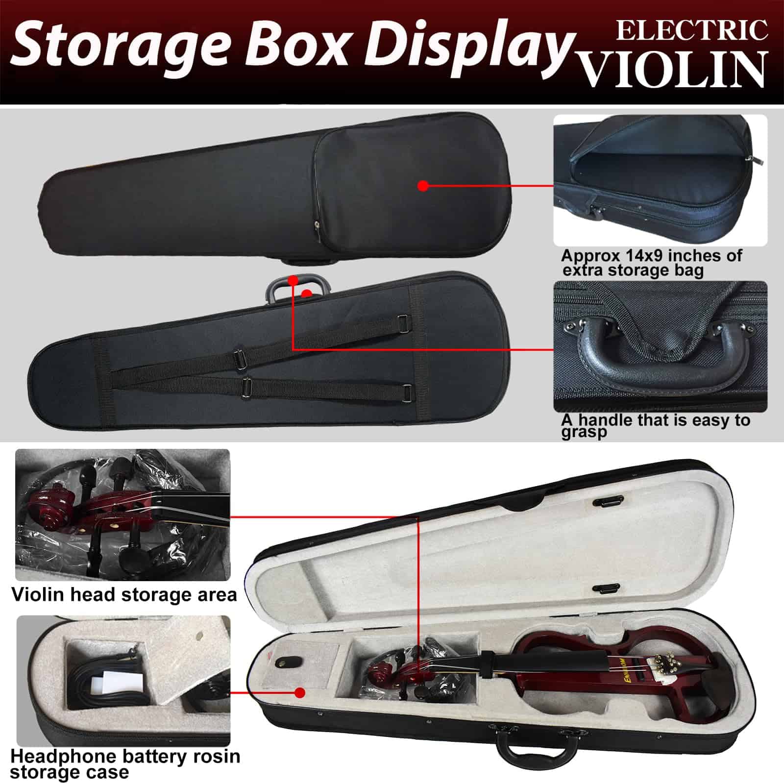 Violín Eléctrico ENNBOM para Principiantes 4/4 Ébano Violín - Imagen 6