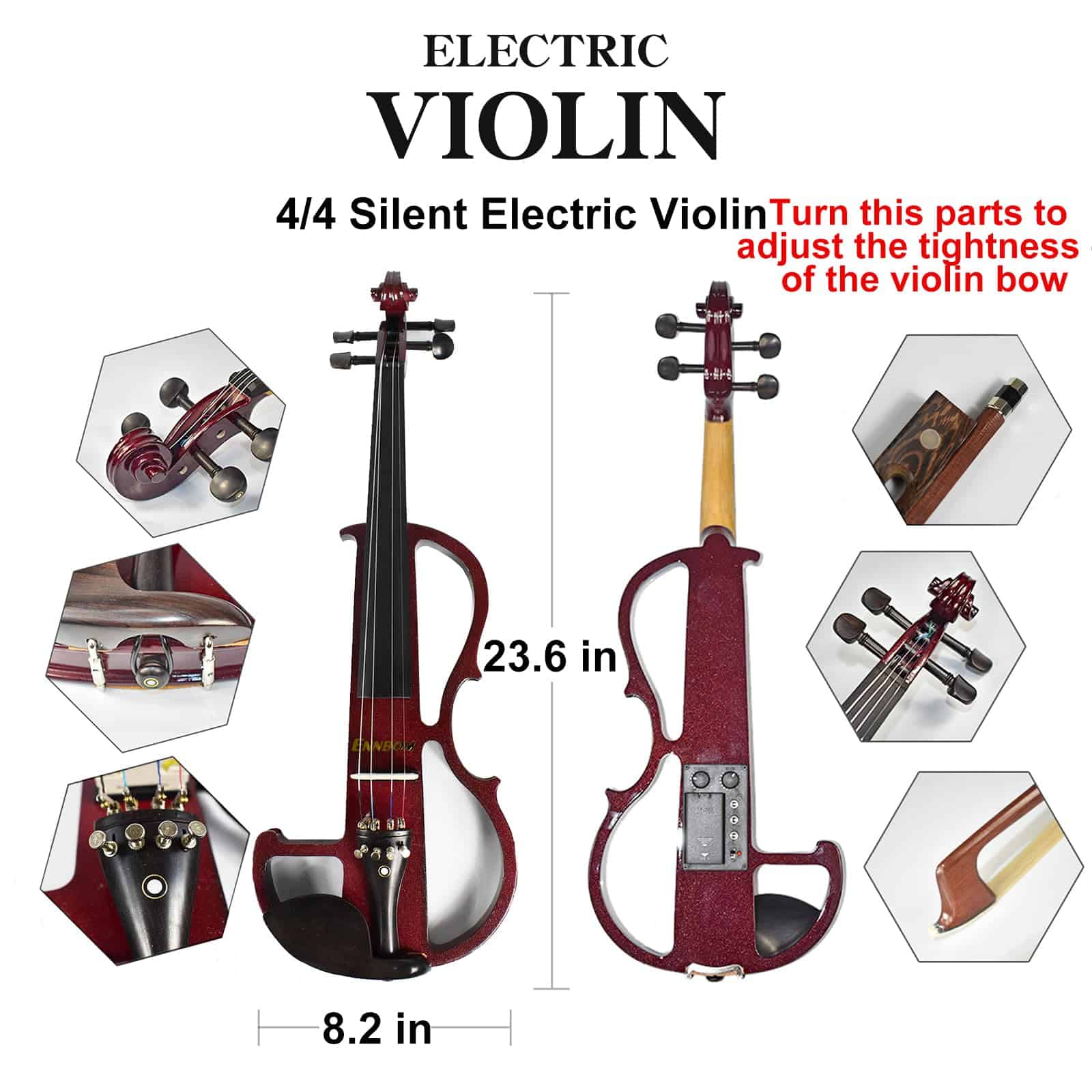 Violín Eléctrico ENNBOM para Principiantes 4/4 Ébano Violín - Imagen 5