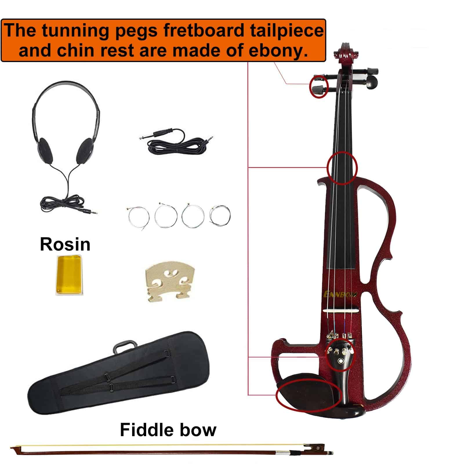 Violín Eléctrico ENNBOM para Principiantes 4/4 Ébano Violín - Imagen 4