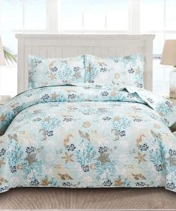 Juego de Colcha de Playa Costera de 3 Piezas Azul Tema