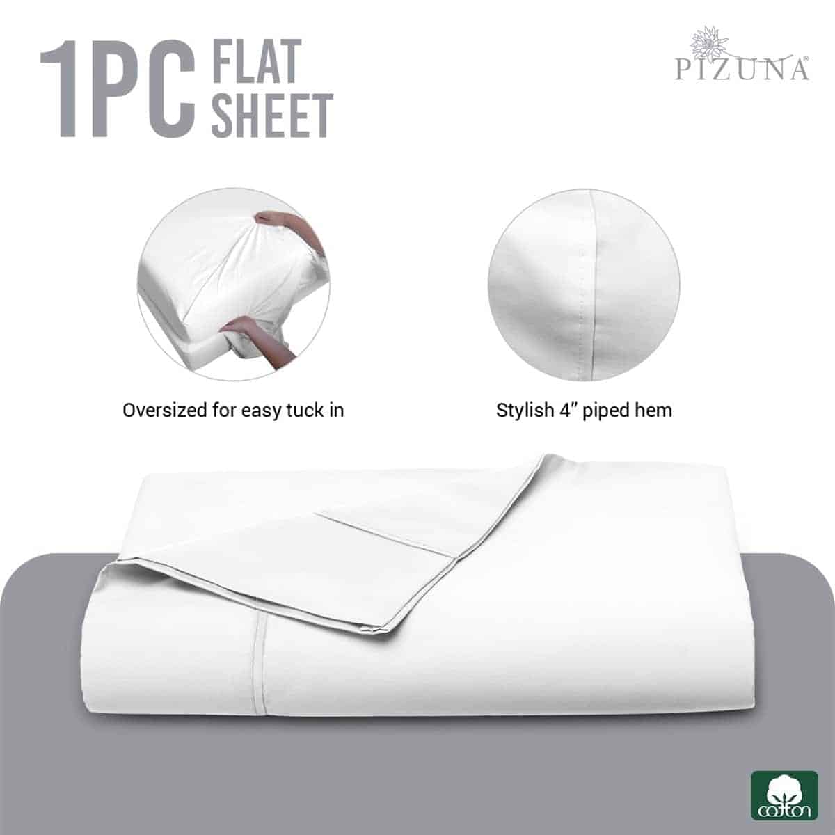 Sábana Plana Pizuna 100% Algodón King Blanco (1 pc), 600 - Imagen 4
