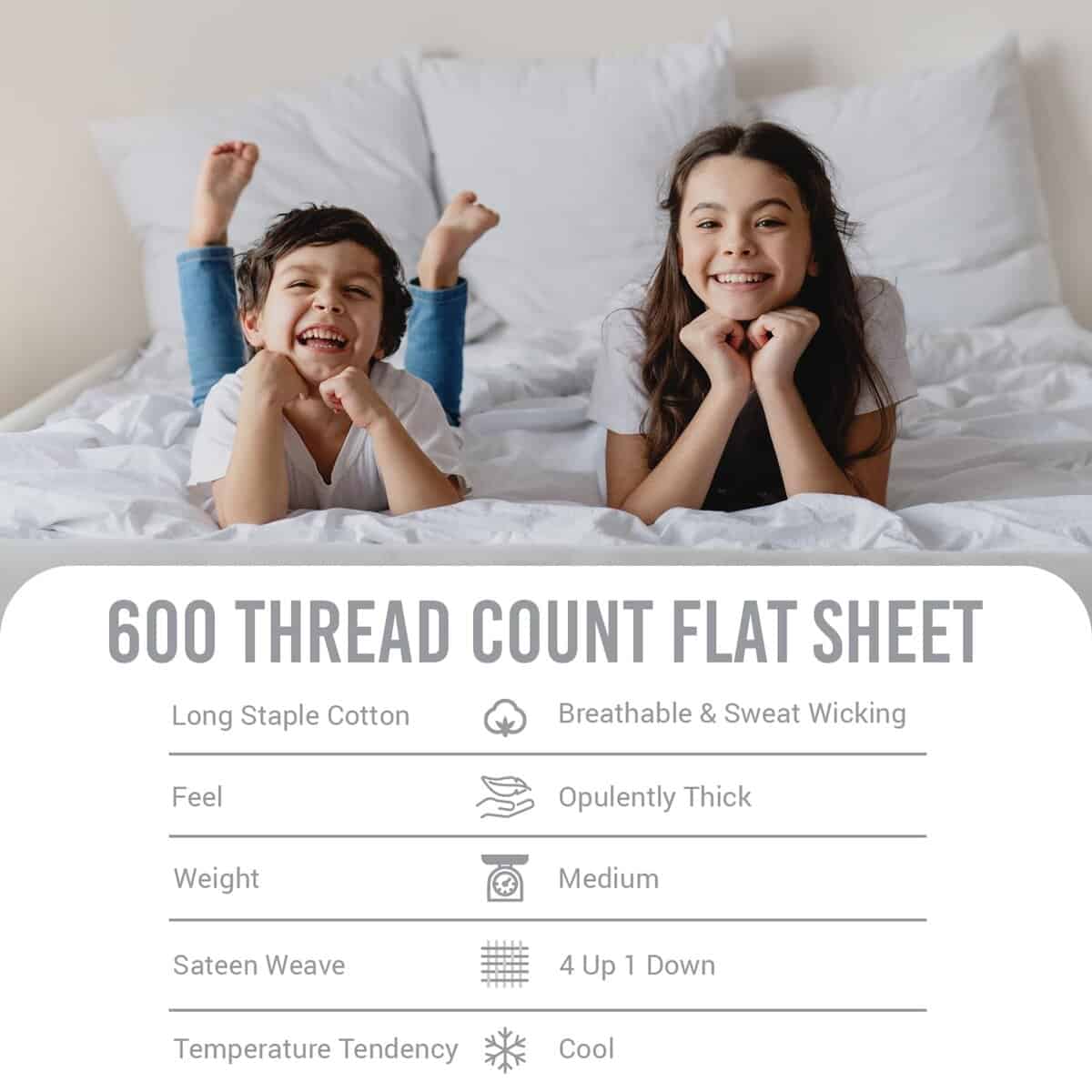 Sábana Plana Pizuna 100% Algodón King Blanco (1 pc), 600 - Imagen 5