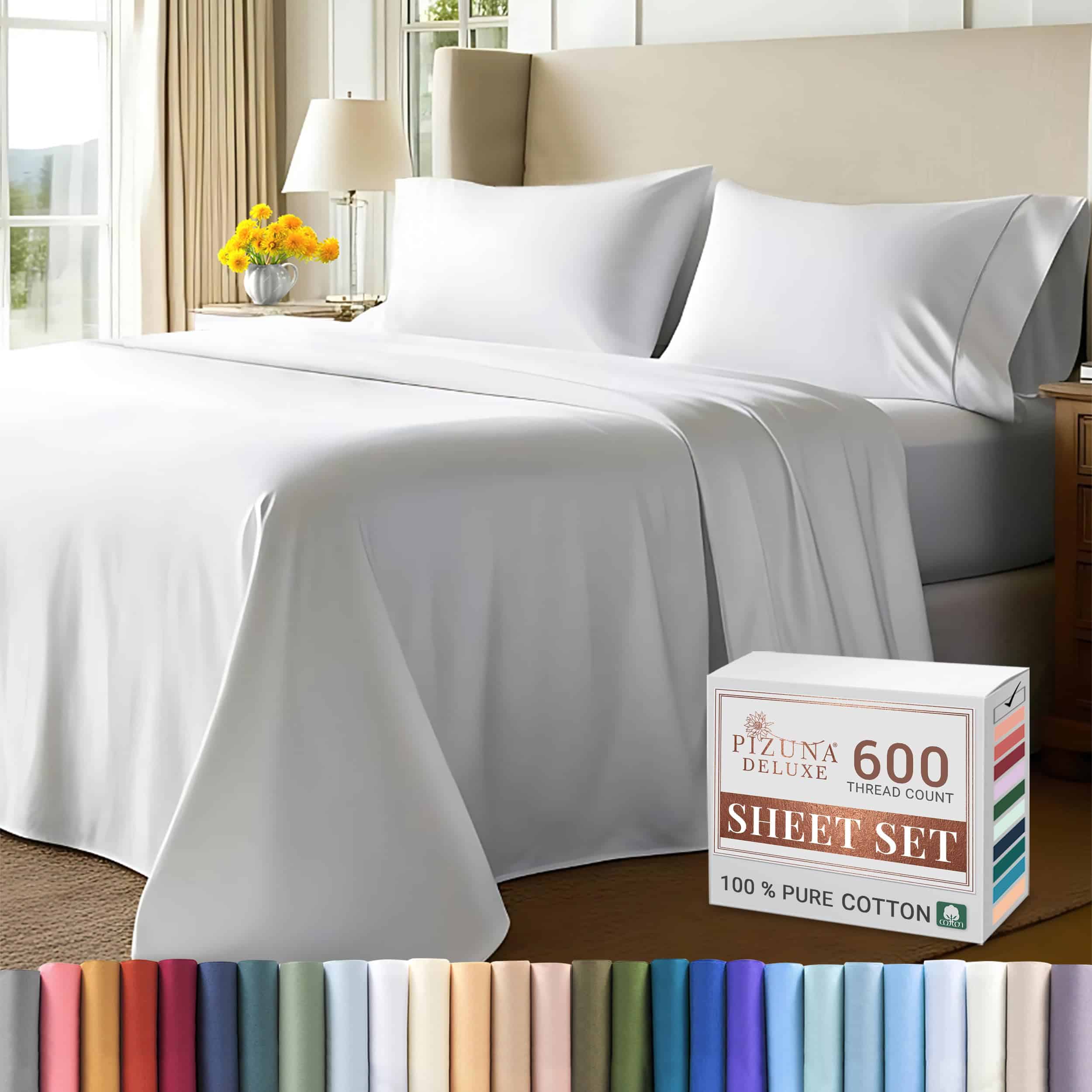 Juego de Sábanas de Algodón Puro Pizuna -Blanco