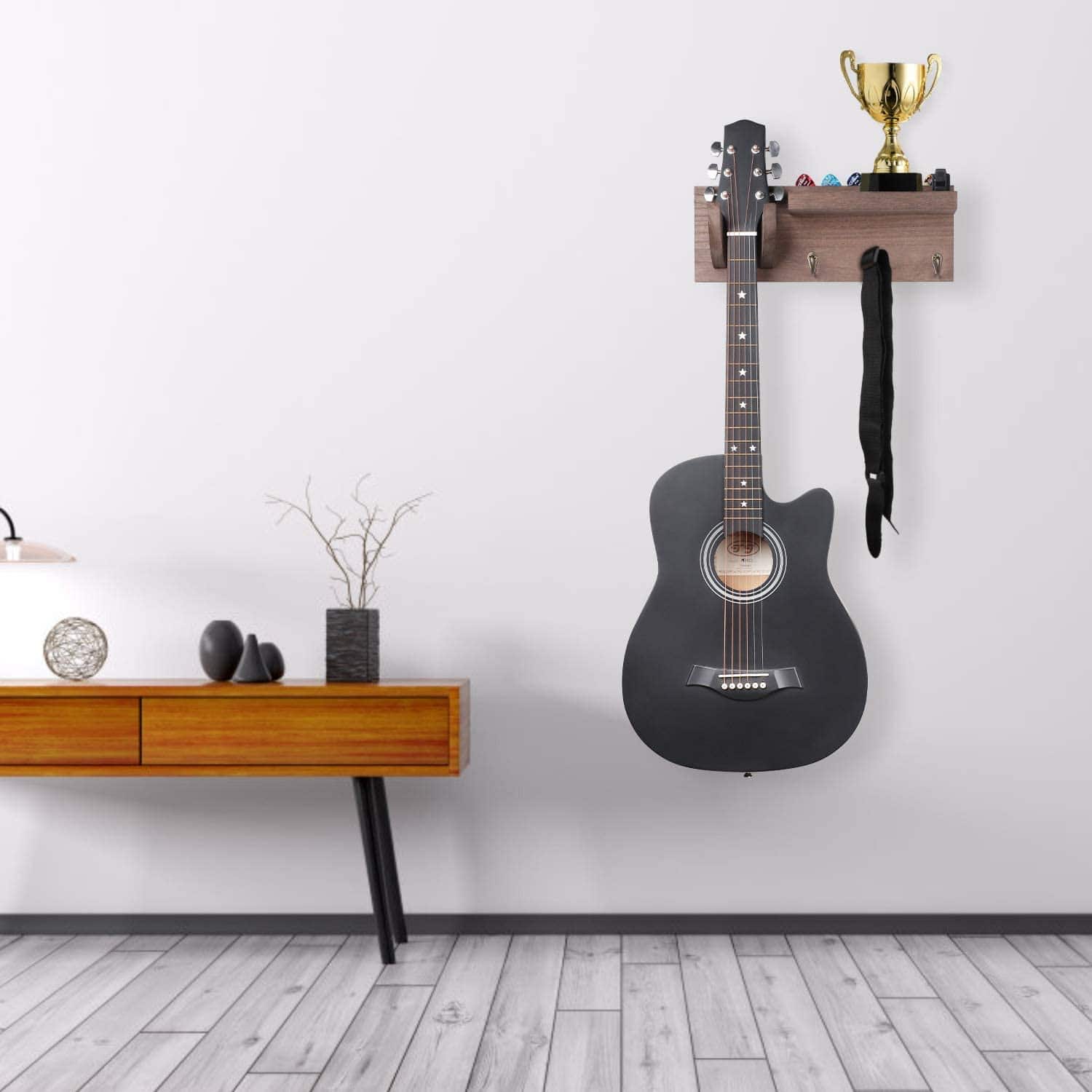 Bikoney Guitar Wall Hanger Guitar Holder Wall Mount Wood - Imagen 7