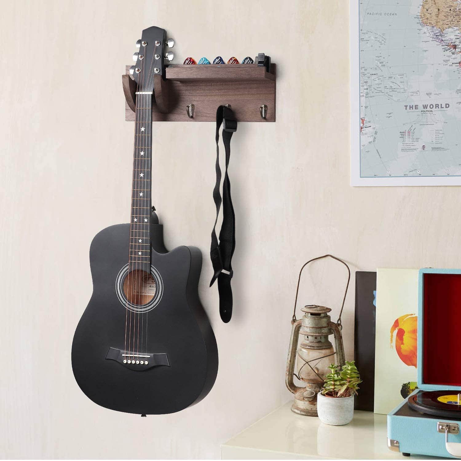 Bikoney Guitar Wall Hanger Guitar Holder Wall Mount Wood - Imagen 6