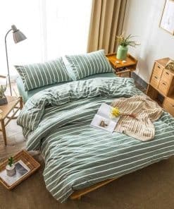 NSNLGSGC Juego de Funda Nórdica de Algodón Lavado a Rayas