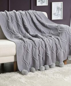 Manta de Chenille Tejida Revdomfly con Borlas Pom Pom,