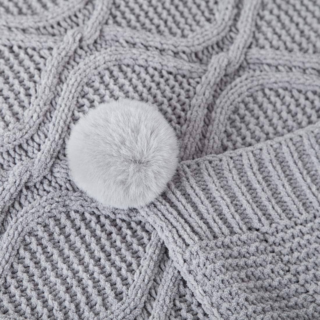 Manta de Chenille Tejida Revdomfly con Borlas Pom Pom, - Imagen 7