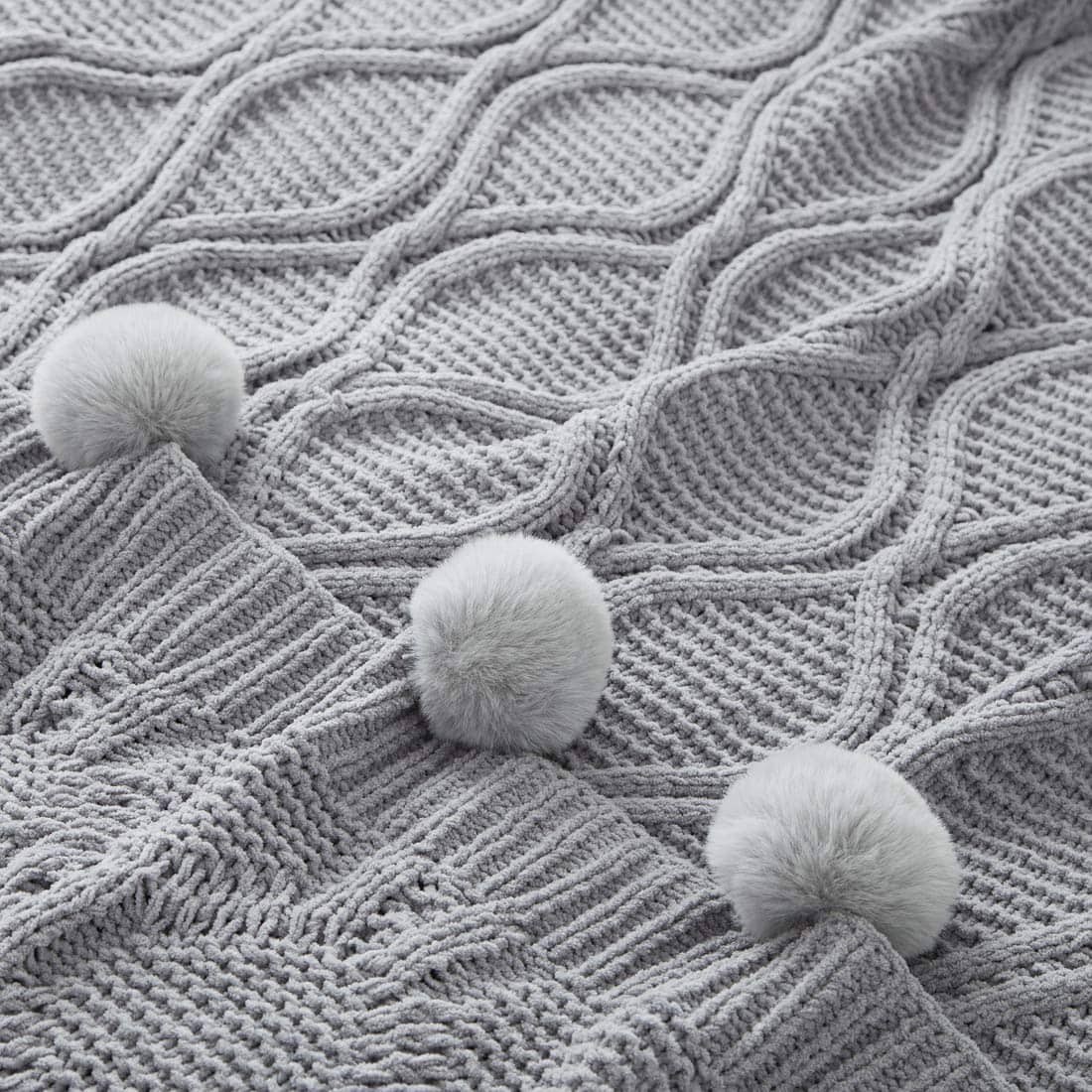 Manta de Chenille Tejida Revdomfly con Borlas Pom Pom, - Imagen 6