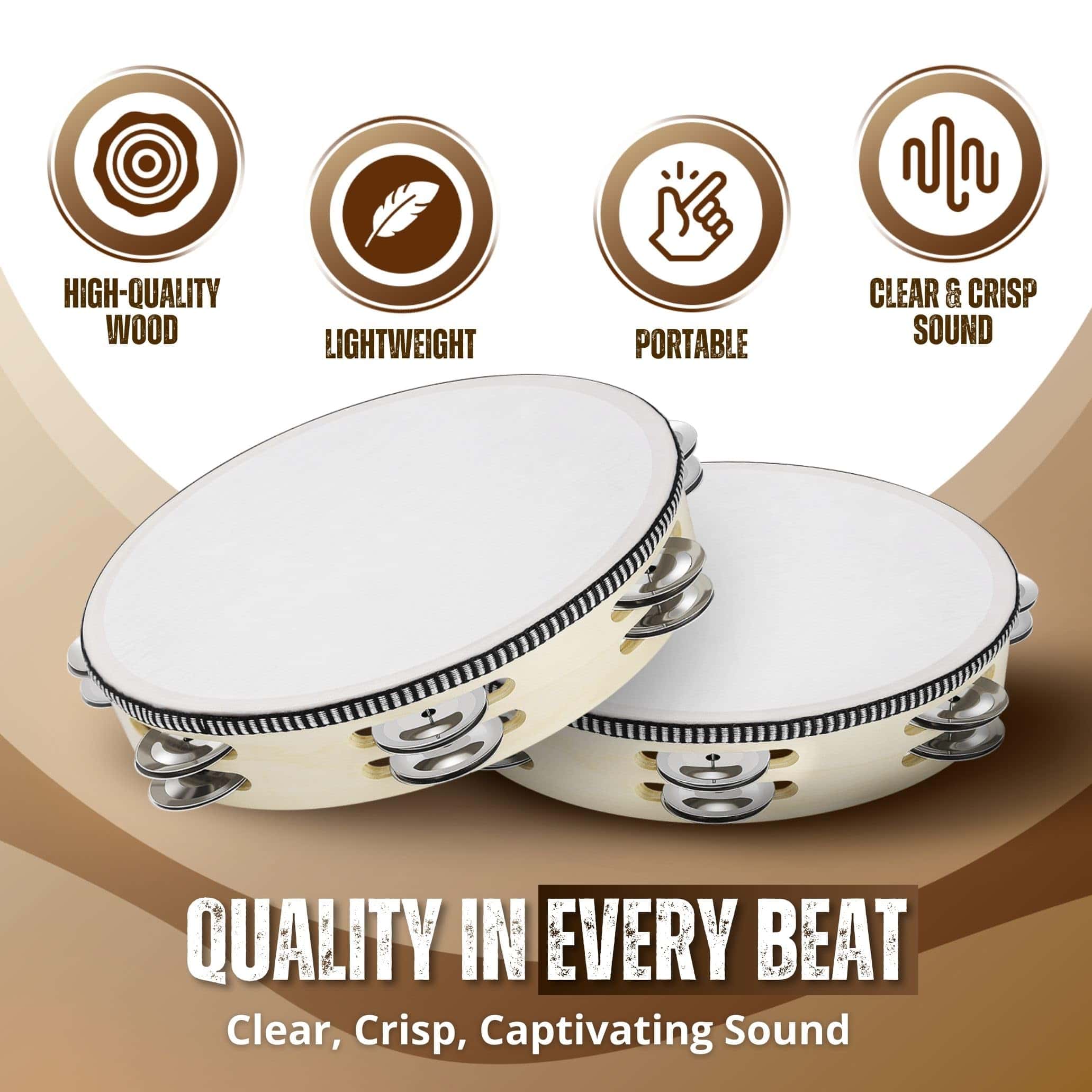 Tambor de mano de madera Flexzion (Paquete de 2) 8 pulgadas - Imagen 4