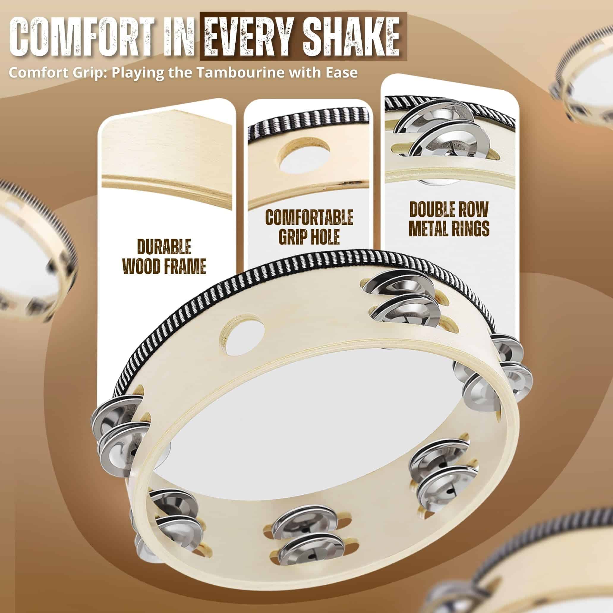 Tambor de mano de madera Flexzion (Paquete de 2) 8 pulgadas - Imagen 6