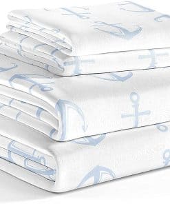 Juego de Sábana para Niños con Anclas Azules Queen 4 Piezas