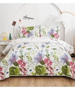 Juego de Colchas de Cama Botánica Multicolor Delgada y