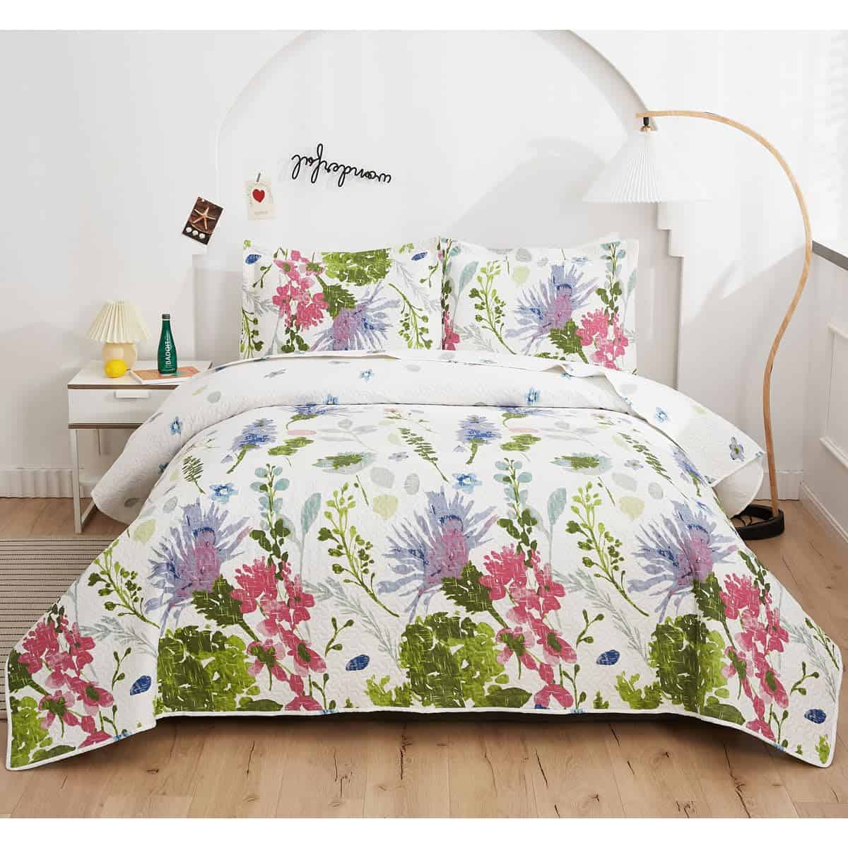 Juego de Colchas de Cama Botánica Multicolor Delgada y
