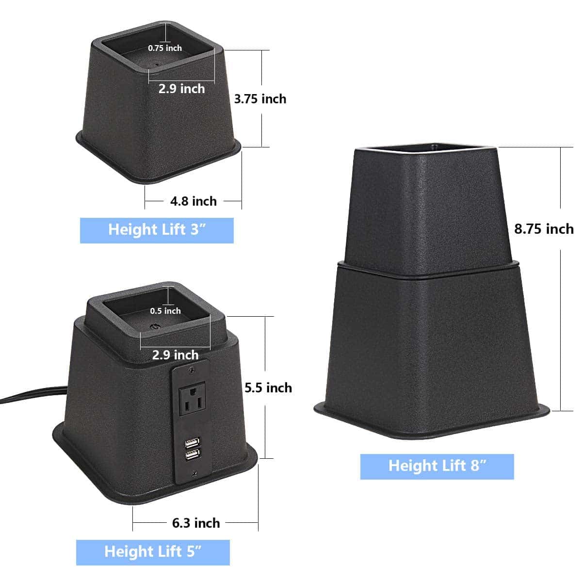 Elevadores de Cama Butizone con Enchufe y Puertos USB, - Imagen 7