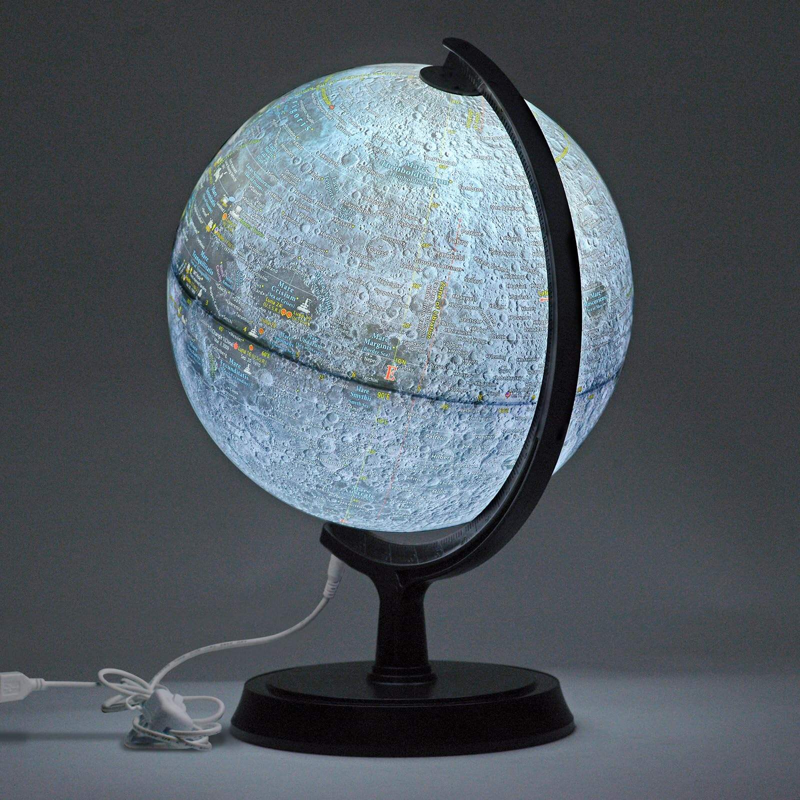Mapsoft Explorer Illuminated Gray Moon Globe, 24cm/9.5"