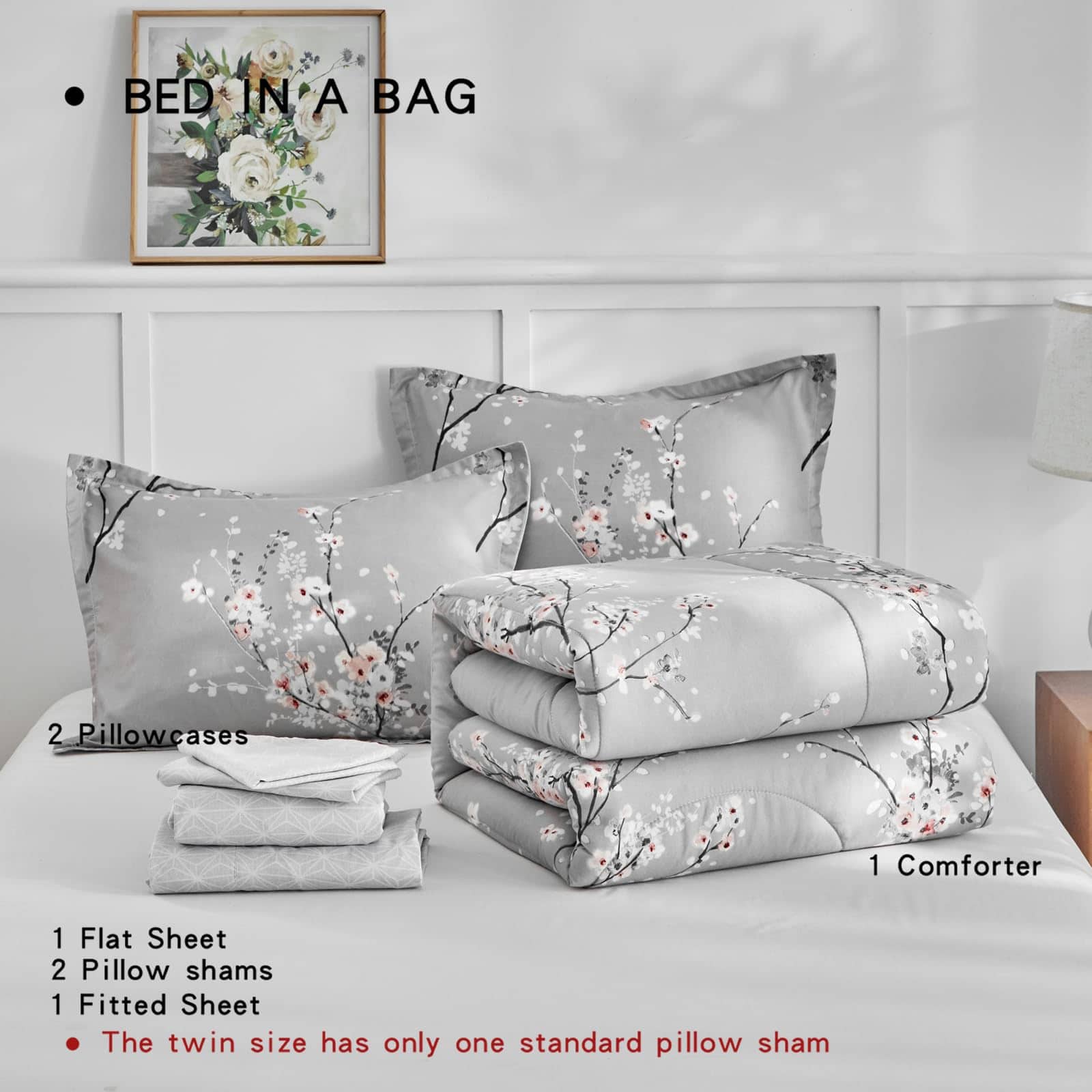 Juego de Cama AIKASY 6 Piezas Tamaño Individual -Gris - Imagen 8