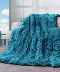 Manta Pesada de Felpa de Algodón Azul 20lbs, Reversible de