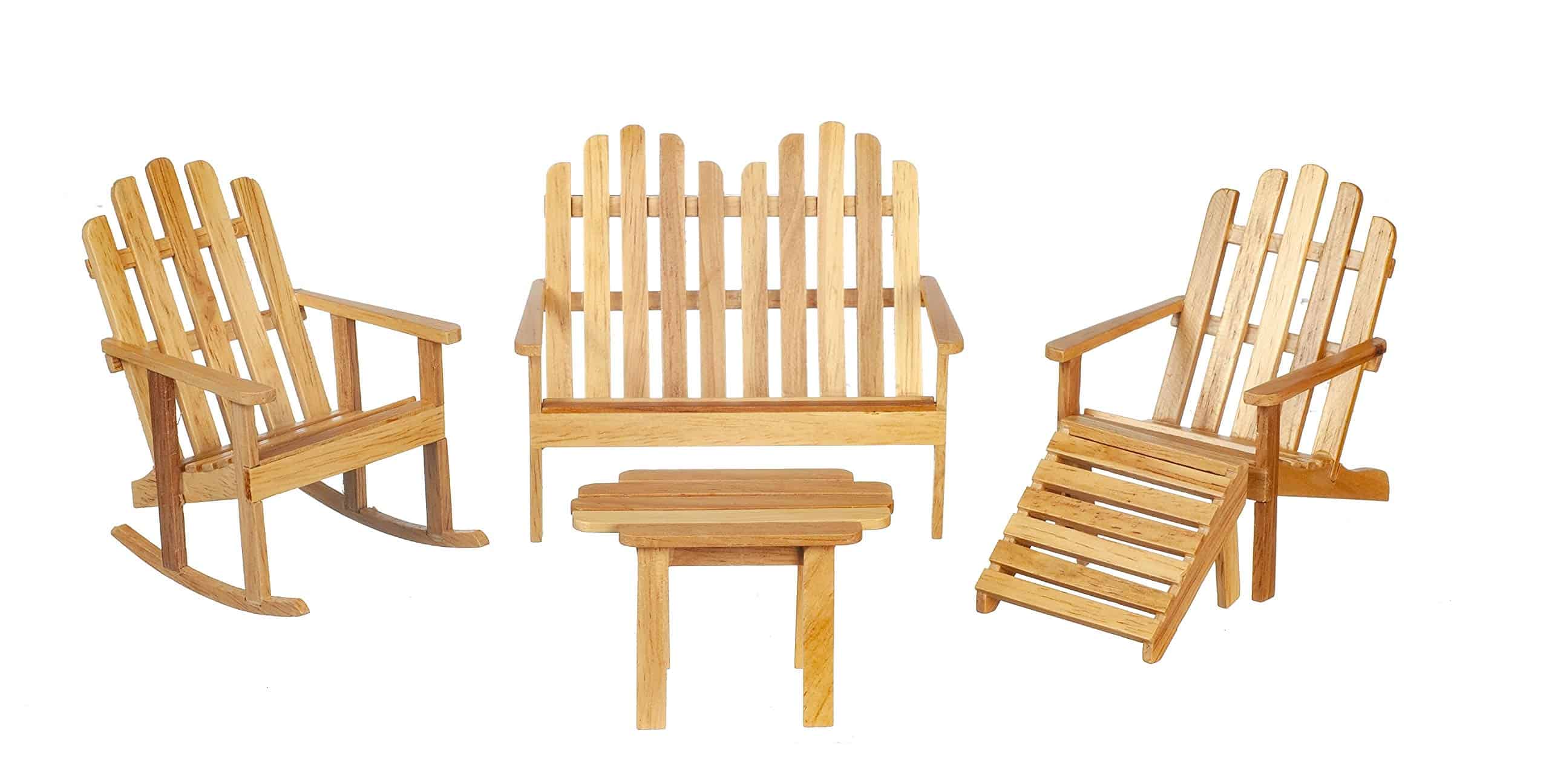 Set de Patio de Roble para Casa de Muñecas Adirondack