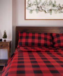 Juego de sábanas de franela 100% algodón -Rojo de Cuadros