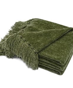 Manta mullida de chenilla suave con borlas para sofá,