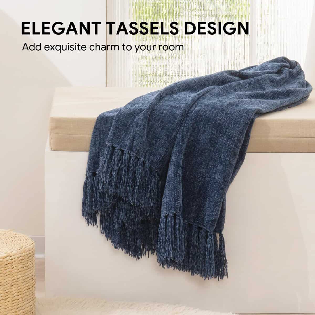 Manta de Sofá de Chenille Suave y Acogedora con Borlas para - Imagen 3