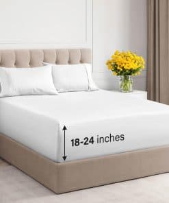 Juego de sábanas de algodón 100% de 400 hilos -Blanco