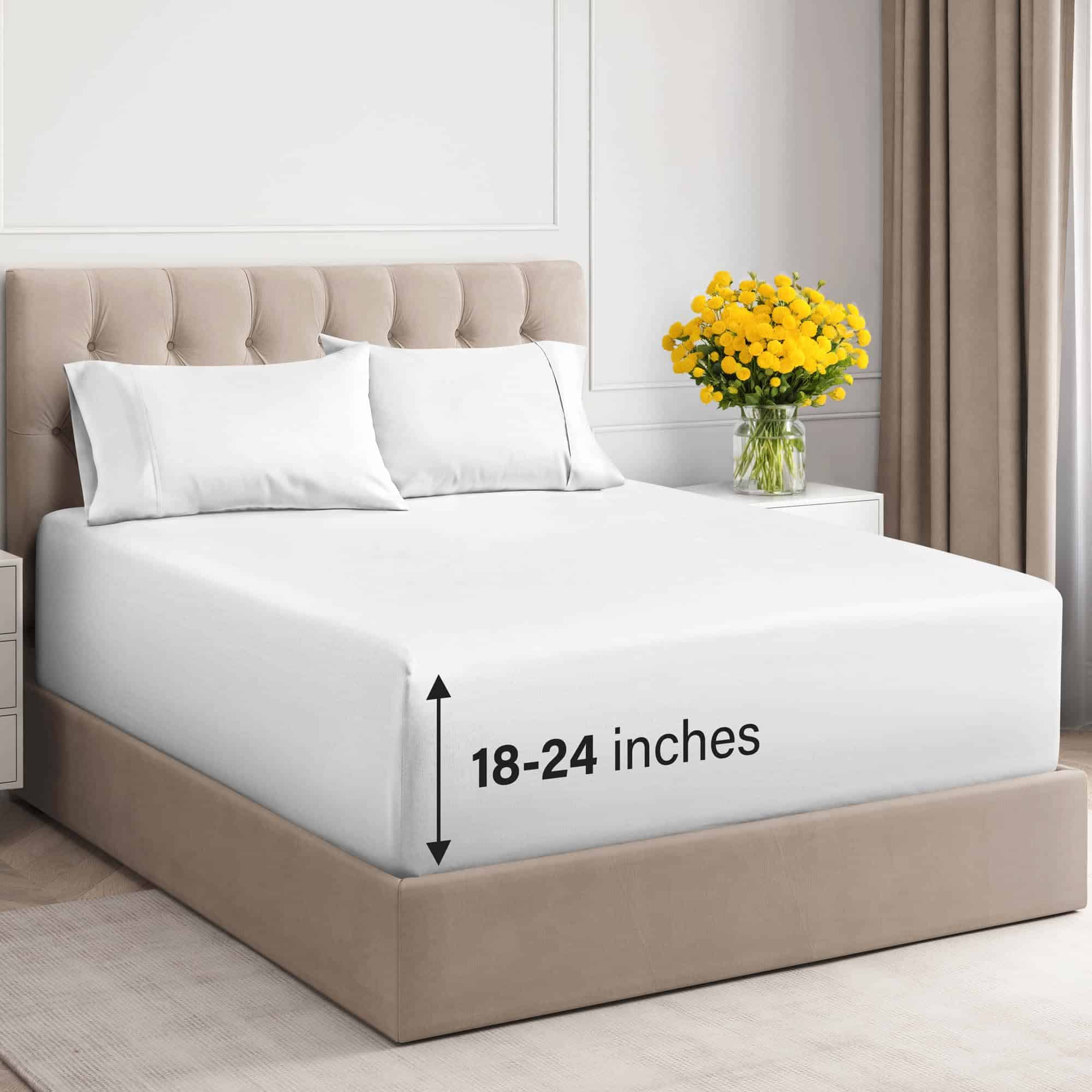 Juego de sábanas de algodón 100% de 400 hilos -Blanco