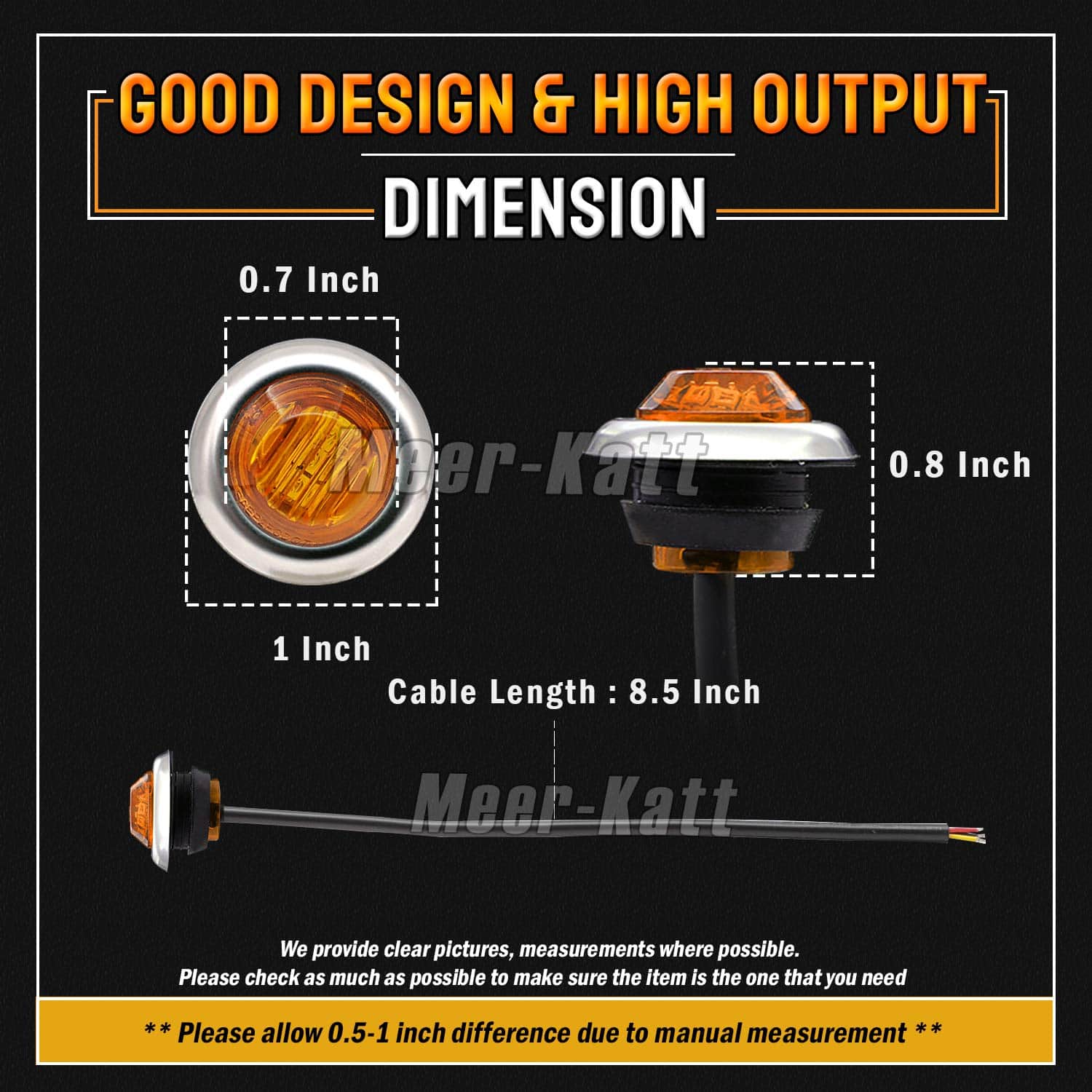 MADCATZ 3/4 Pulgada Luces de Marcador Lateral de LED Ámbar - Imagen 3
