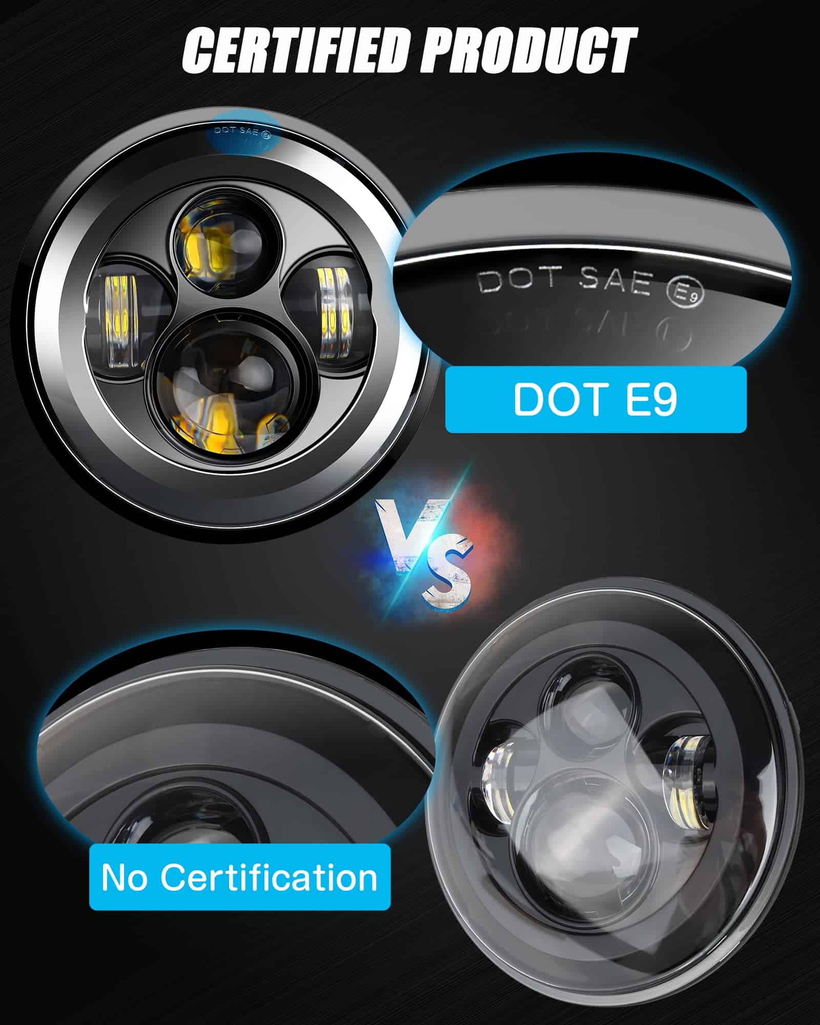 nifeida 7" Faros Redondos Negros Hi/Lo Beam Compatible con - Imagen 4