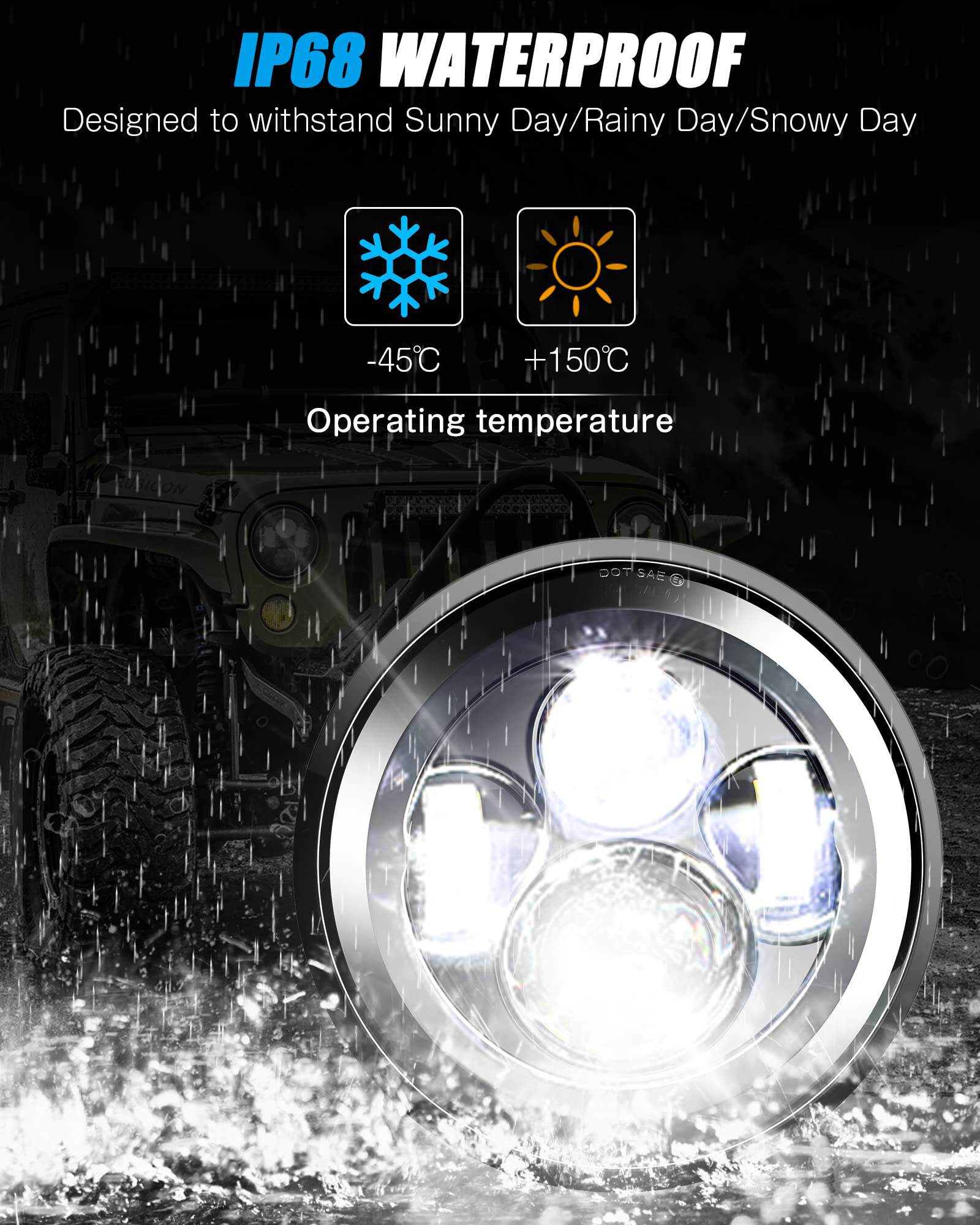 nifeida 7" Faros Redondos Negros Hi/Lo Beam Compatible con - Imagen 5