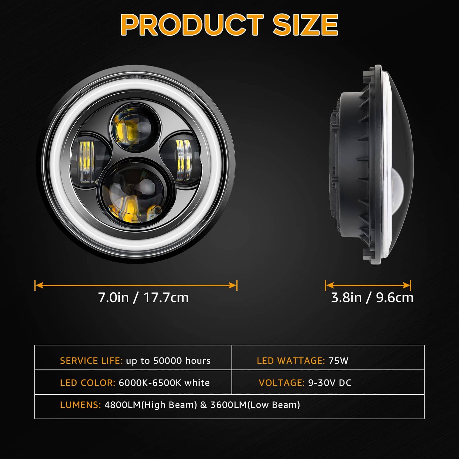 nifeida 7 Pulgadas Faros Redondos Halo Angel Eyes DRL Luces - Imagen 8
