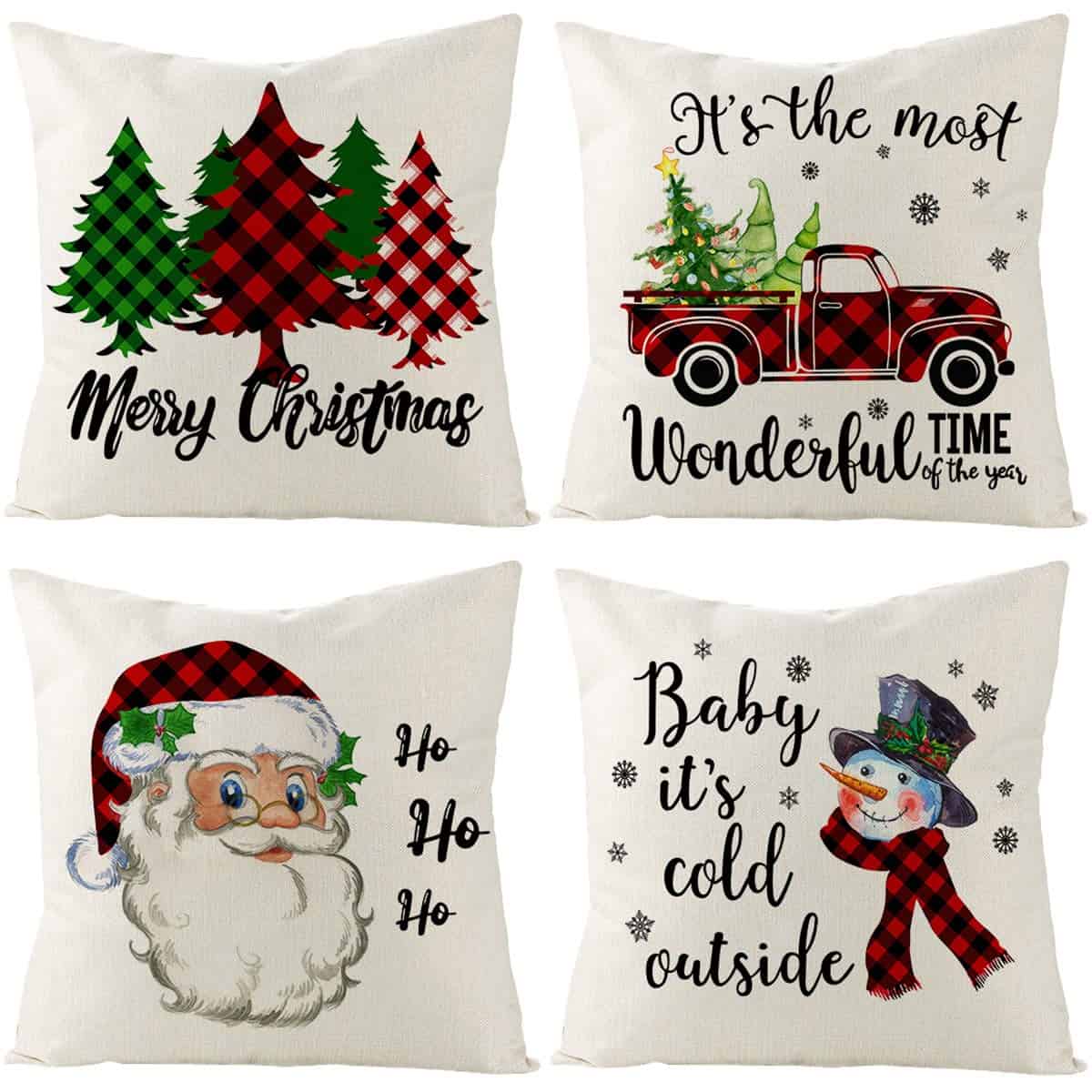 Funda de cojines de Navidad Oc�u 18x18 Set de 4, Fundas de
