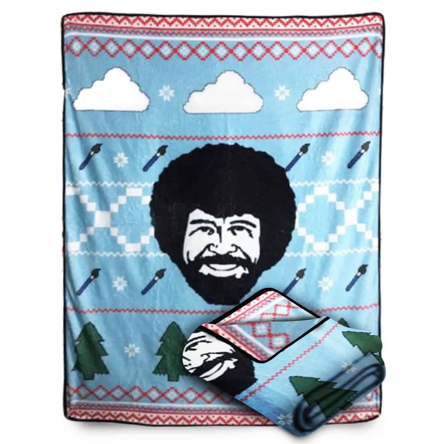 Manta con Estampado de Bob Ross Pintando Árboles Felices |