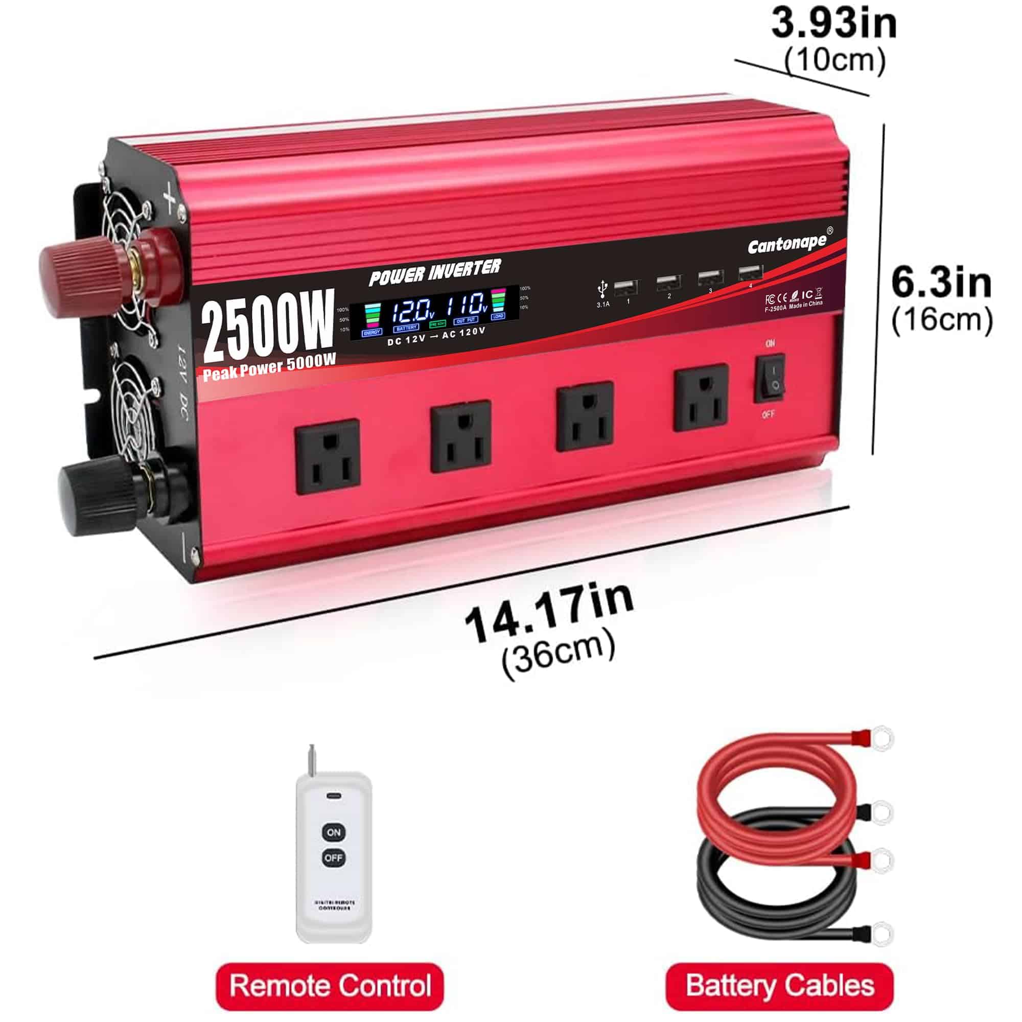 Inversor de Corriente Cantonape 2500W 12V a 110V CC a CA - Imagen 8