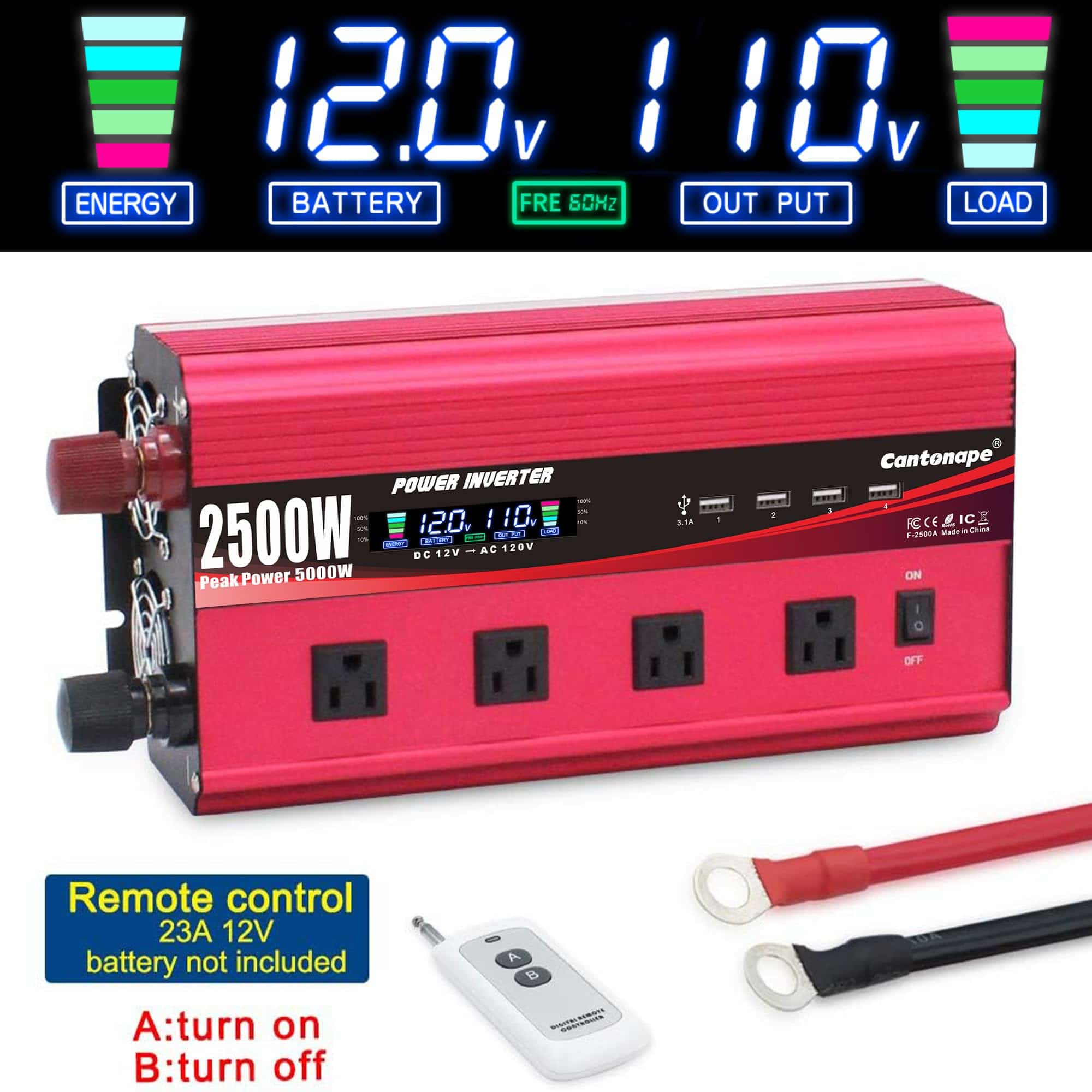 Inversor de Corriente Cantonape 2500W 12V a 110V CC a CA - Imagen 5