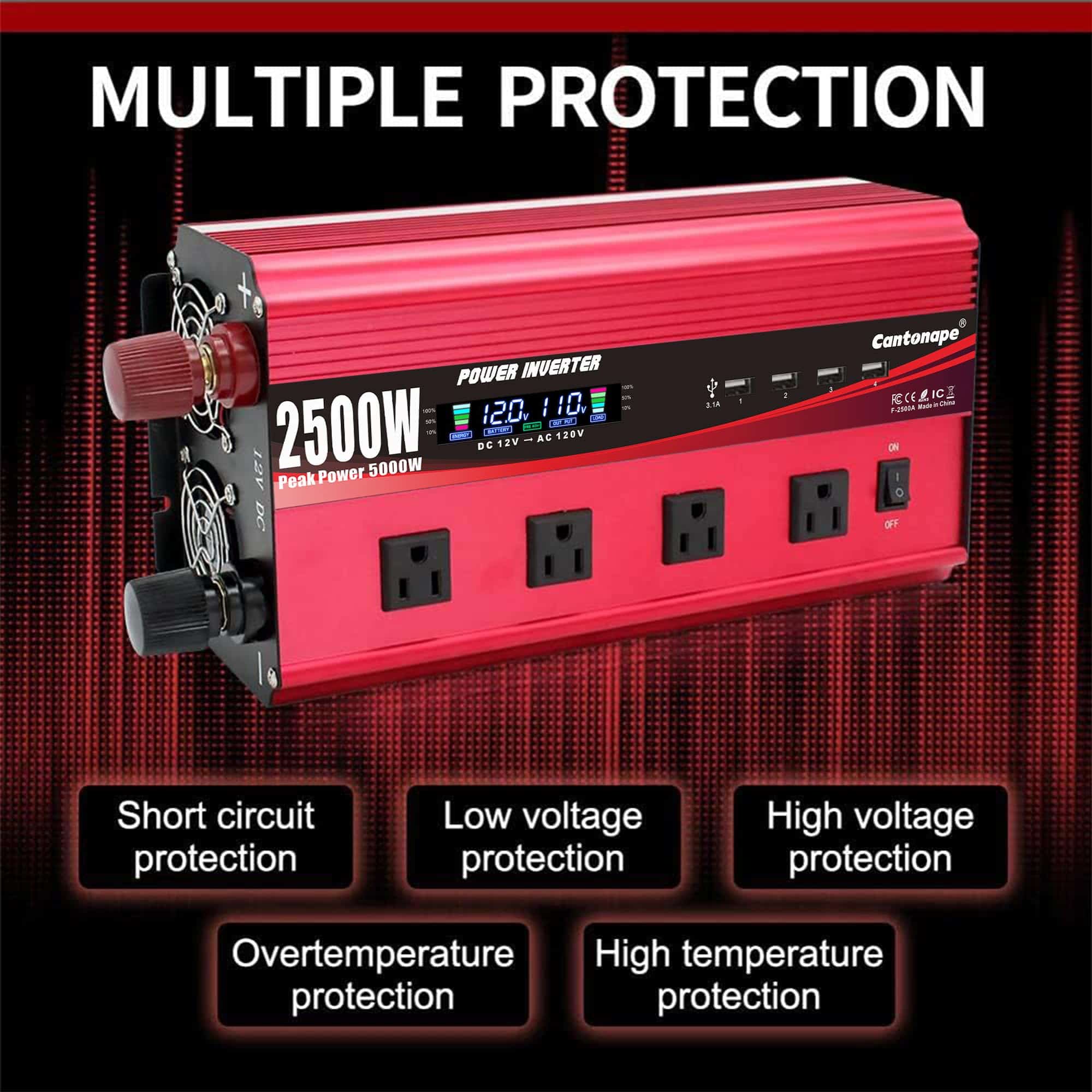 Inversor de Corriente Cantonape 2500W 12V a 110V CC a CA - Imagen 6