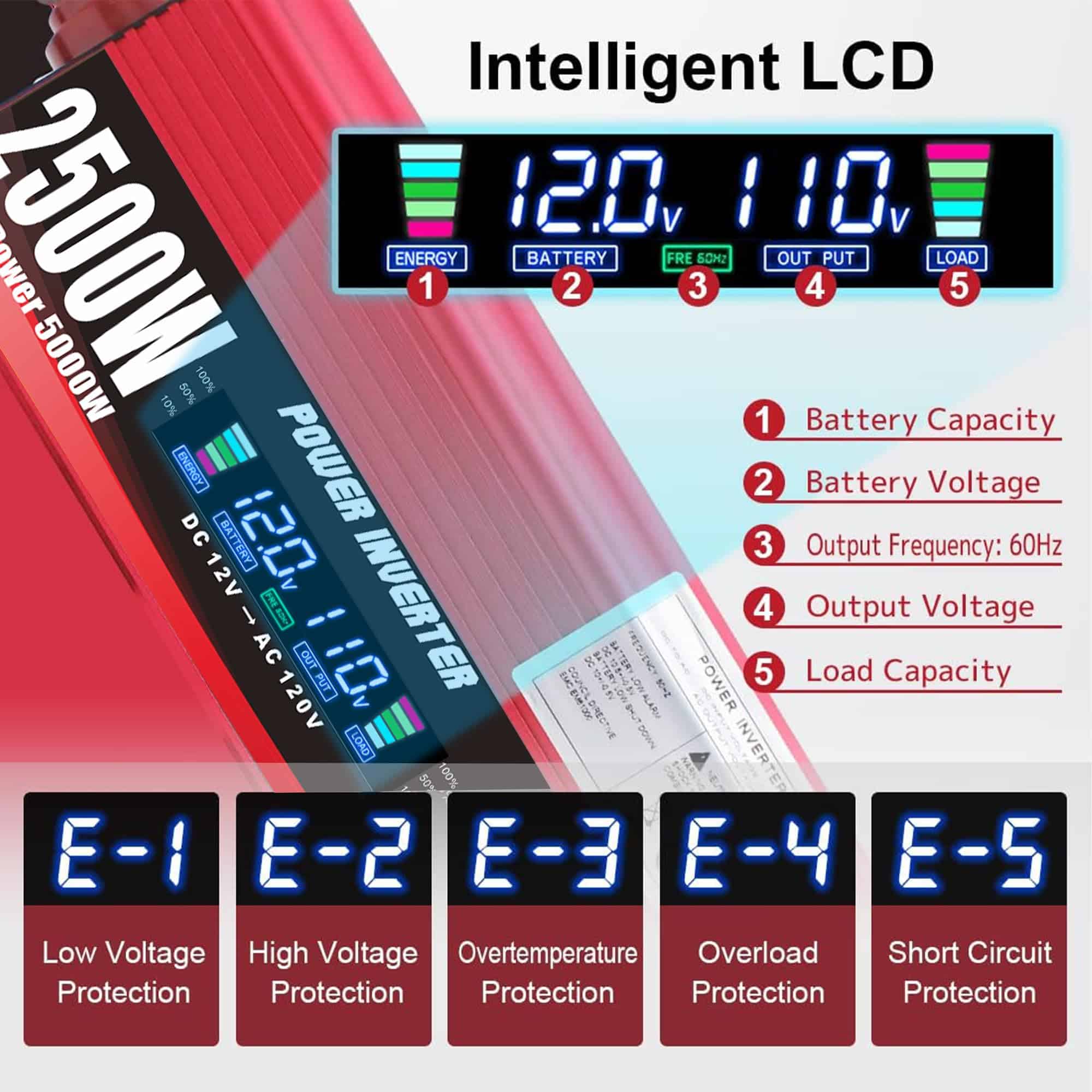 Inversor de Corriente Cantonape 2500W 12V a 110V CC a CA - Imagen 4