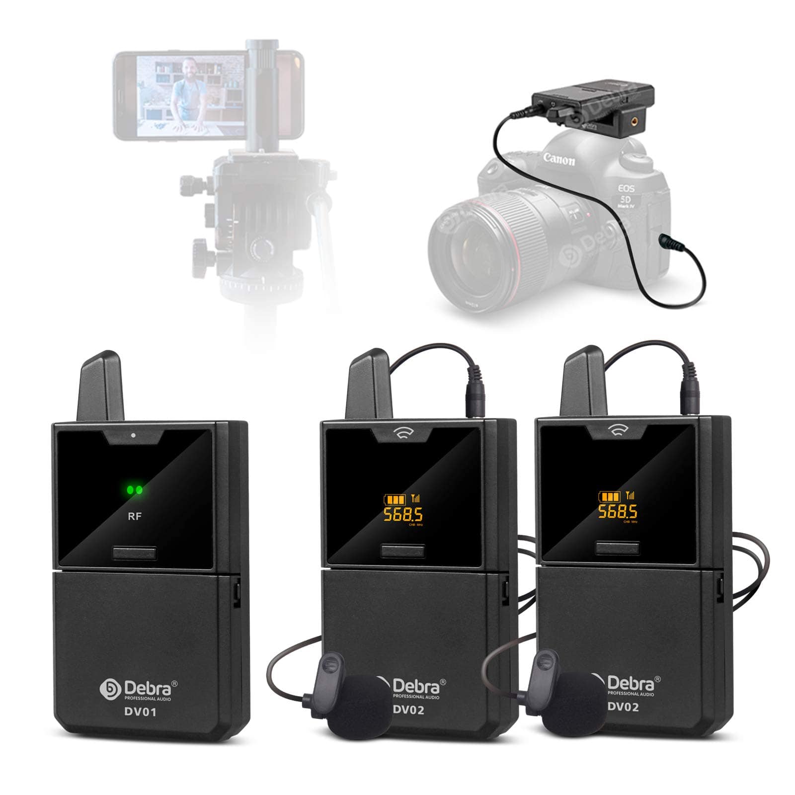 Micrófono Lavalier Inalámbrico UHF D Debra DV-02 con