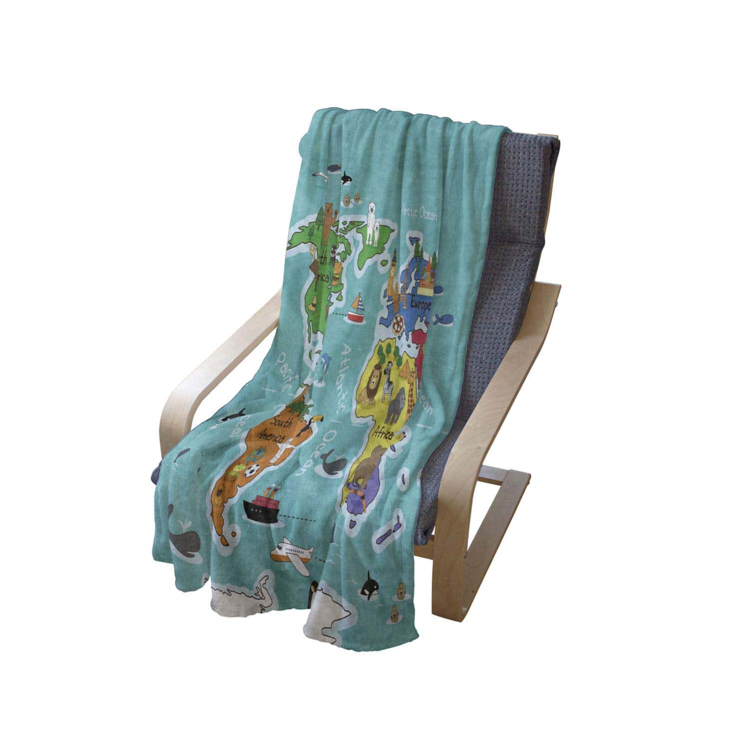 Manta de sofá Lunarable World Map, Tema de Mapa Colorido de - Imagen 5