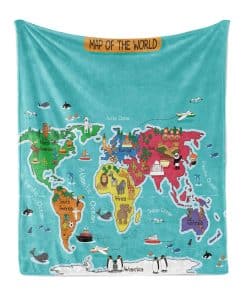 Manta de sofá Lunarable World Map, Tema de Mapa Colorido de