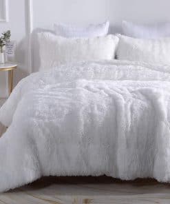 Juego de edredón de piel sintética de felpa blanca Wajade,