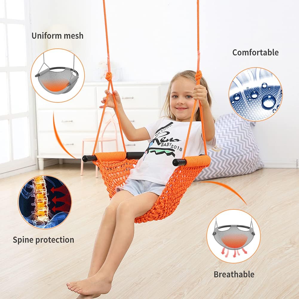 Columpio de mano tejido para niños, asiento de columpio - Imagen 5