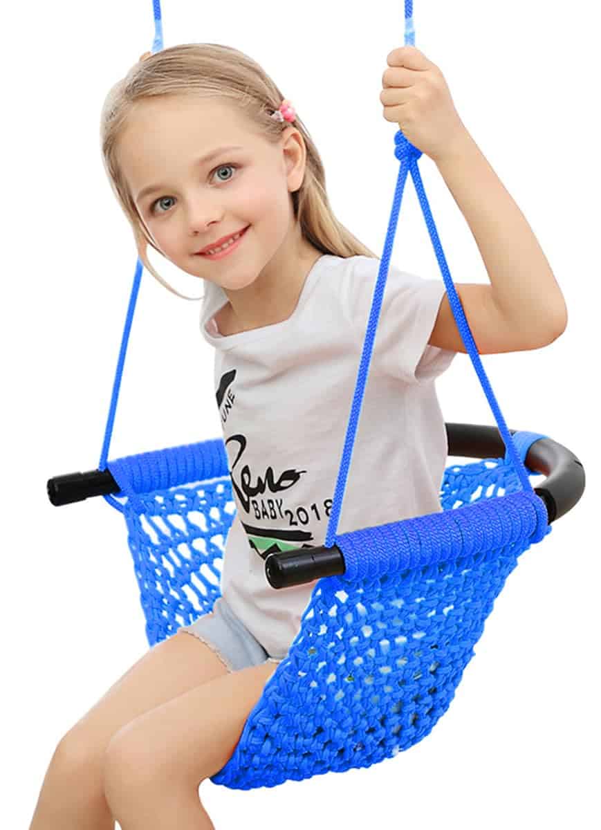 Balancín tejido a mano ROPECUBE para niños, asiento de